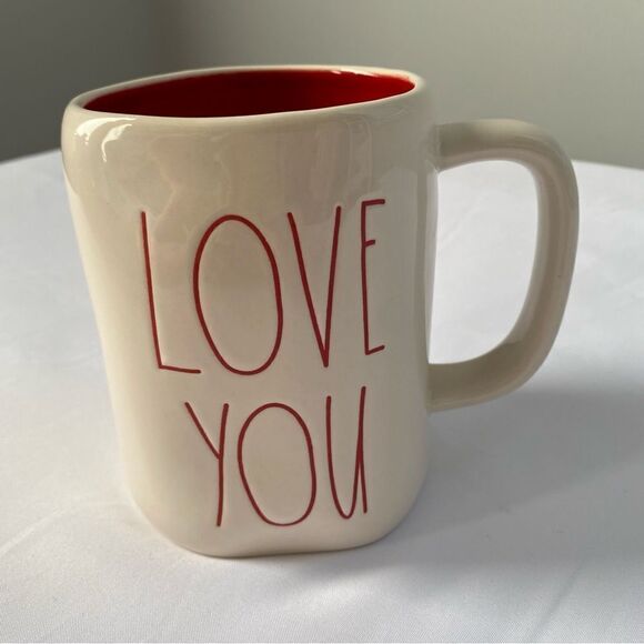 Rae Dunn ‘Love You’ Ceramic Mug Red Inside - Picture 1 of 6